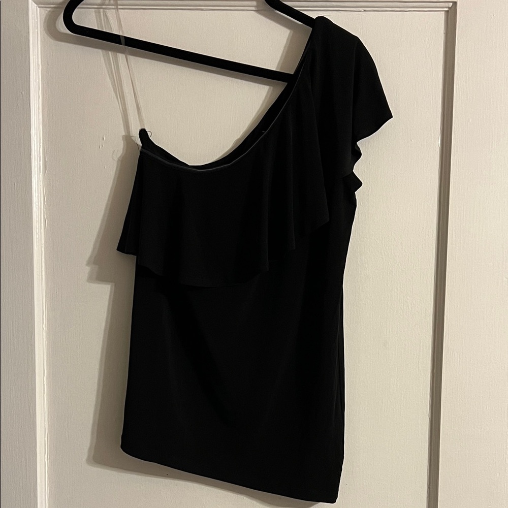 INC International Concepts Black Top with Ruffle Accent